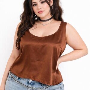 90s Copper Brown 100% Silk Tank Plus Size 24 3X Flowy Cami Minimalist Vintage